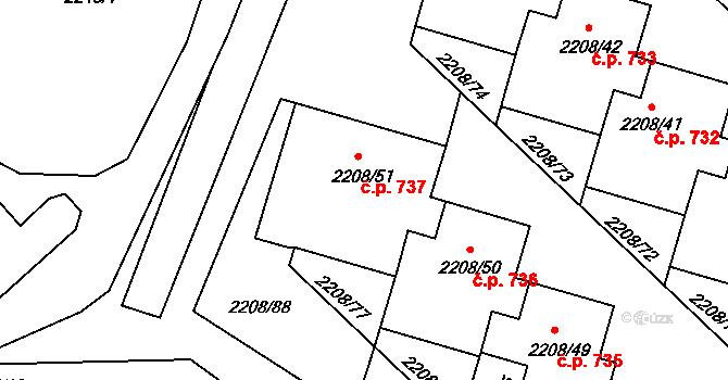 Veselí nad Lužnicí II 737, Veselí nad Lužnicí na parcele st. 2208/51 v KÚ Veselí nad Lužnicí, Katastrální mapa