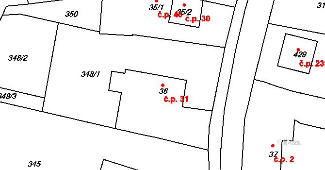 Hrádek 31 na parcele st. 36 v KÚ Hrádek u Rokycan, Katastrální mapa