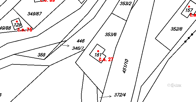 Lhotka 27, Ostrovec-Lhotka na parcele st. 181 v KÚ Lhotka u Terešova, Katastrální mapa