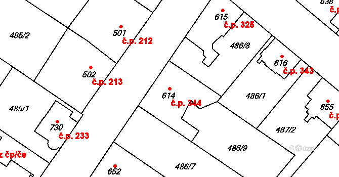 Nové Město nad Metují 344 na parcele st. 614 v KÚ Nové Město nad Metují, Katastrální mapa