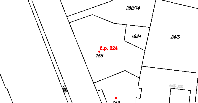 Opatovice nad Labem 224 na parcele st. 155 v KÚ Opatovice nad Labem, Katastrální mapa
