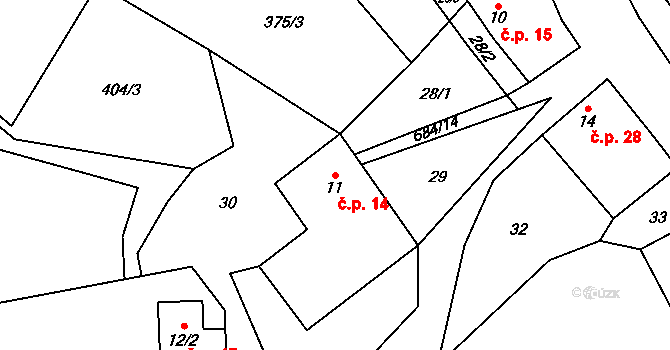 Hluboké u Kunštátu 14, Kunštát na parcele st. 11 v KÚ Hluboké u Kunštátu, Katastrální mapa