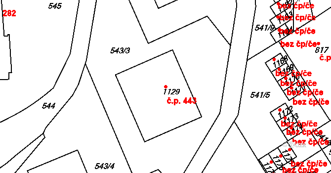 Adamov 443 na parcele st. 1129 v KÚ Adamov, Katastrální mapa