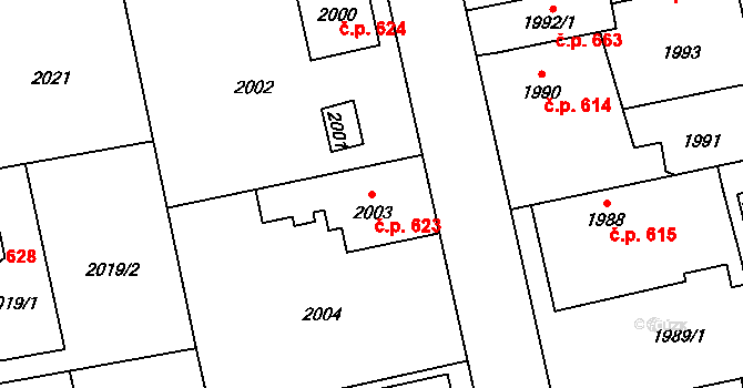 Bludov 623 na parcele st. 2003 v KÚ Bludov, Katastrální mapa