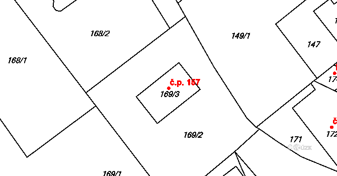 Lhotka 157 na parcele st. 169/3 v KÚ Lhotka u Hořovic, Katastrální mapa