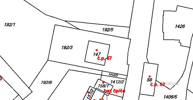 Heřmanice u Oder 57 na parcele st. 147 v KÚ Heřmanice u Oder, Katastrální mapa
