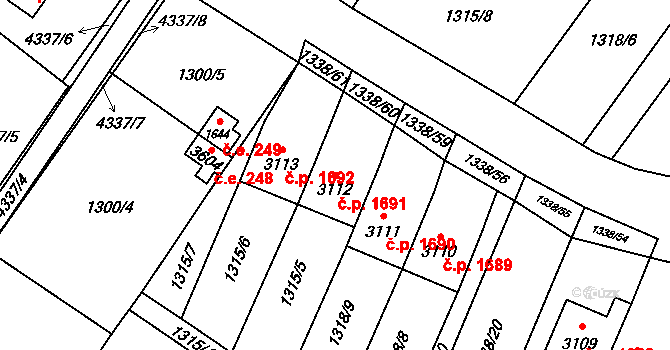 Frenštát pod Radhoštěm 1691 na parcele st. 3112 v KÚ Frenštát pod Radhoštěm, Katastrální mapa