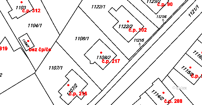 Kopřivnice 217 na parcele st. 1108/2 v KÚ Kopřivnice, Katastrální mapa