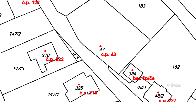 Krušovice 43 na parcele st. 47 v KÚ Krušovice, Katastrální mapa