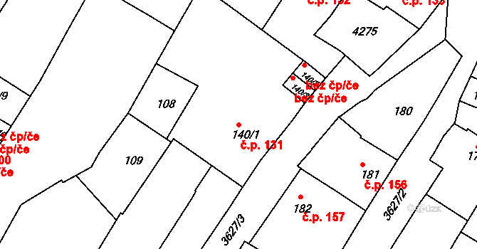 Rakovník I 131, Rakovník na parcele st. 140/1 v KÚ Rakovník, Katastrální mapa