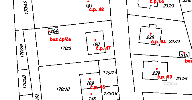 Bujanov 47 na parcele st. 190 v KÚ Suchdol u Bujanova, Katastrální mapa