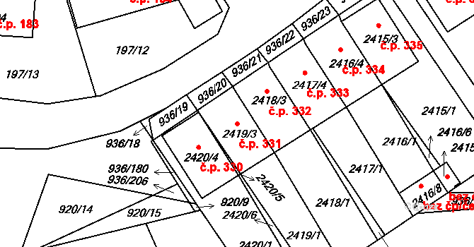 Křemže 331 na parcele st. 2419/3 v KÚ Křemže, Katastrální mapa