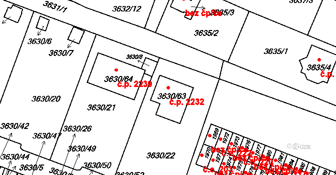 Tachov 2232 na parcele st. 3630/63 v KÚ Tachov, Katastrální mapa