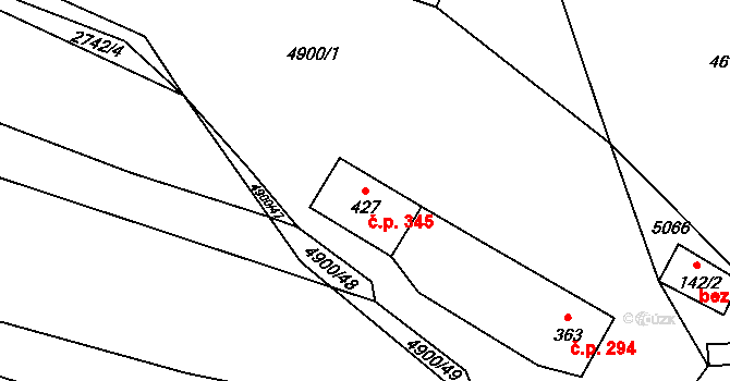 Černovice 345 na parcele st. 427 v KÚ Černovice u Tábora, Katastrální mapa