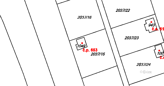 Černovice 653 na parcele st. 1049 v KÚ Černovice u Tábora, Katastrální mapa