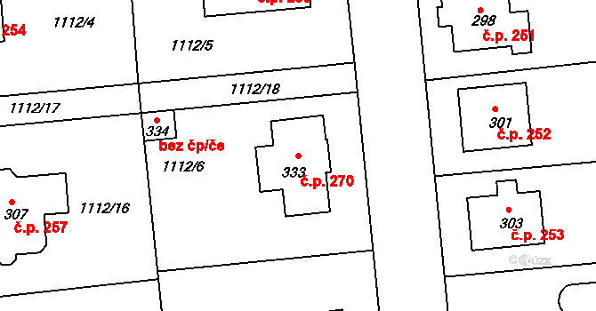 Líšťany 270 na parcele st. 333 v KÚ Líšťany u Cítolib, Katastrální mapa
