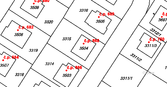 Kamenice nad Lipou 668 na parcele st. 3504 v KÚ Kamenice nad Lipou, Katastrální mapa