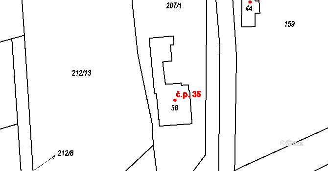 Drachkov 35 na parcele st. 38 v KÚ Drachkov u Strakonic, Katastrální mapa