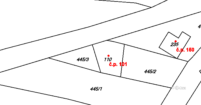 Blatno 101 na parcele st. 110 v KÚ Blatno u Podbořan, Katastrální mapa