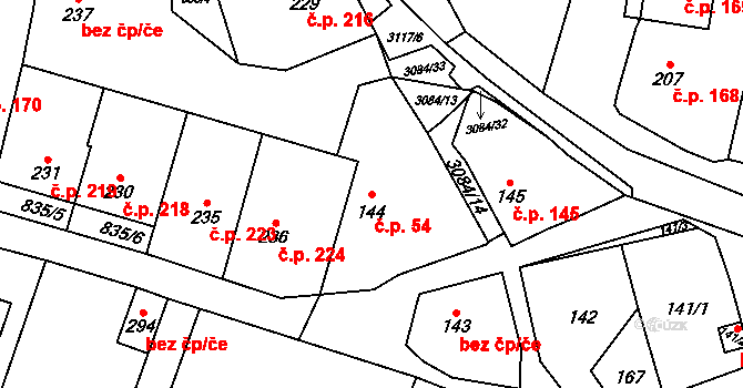 Buškovice 54, Podbořany na parcele st. 144 v KÚ Buškovice, Katastrální mapa
