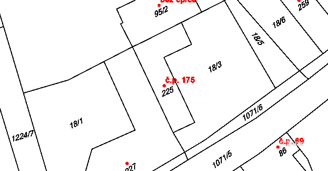 Hříškov 175 na parcele st. 225 v KÚ Hříškov, Katastrální mapa