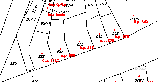 Louny 873 na parcele st. 920 v KÚ Louny, Katastrální mapa
