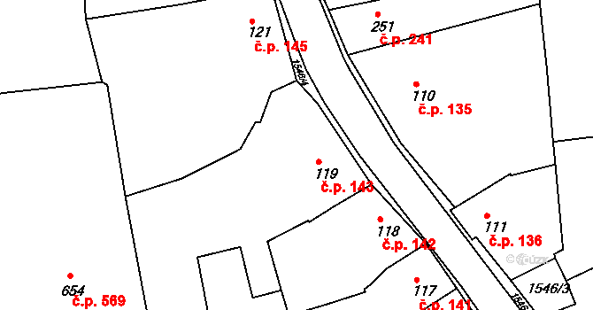 Nepomuk 143 na parcele st. 119 v KÚ Nepomuk, Katastrální mapa