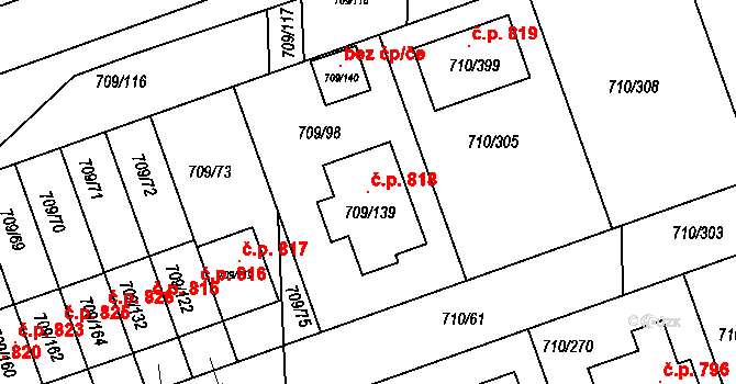 Poříčí 818, Boršov nad Vltavou na parcele st. 709/139 v KÚ Boršov nad Vltavou, Katastrální mapa