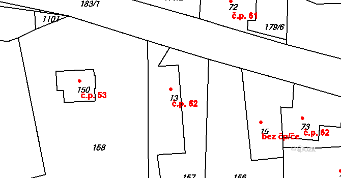 Domašín 52, Dobruška na parcele st. 13 v KÚ Domašín u Dobrušky, Katastrální mapa