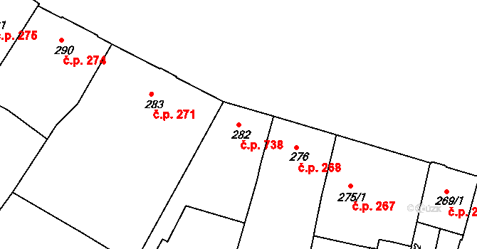 Týniště nad Orlicí 738 na parcele st. 282 v KÚ Týniště nad Orlicí, Katastrální mapa