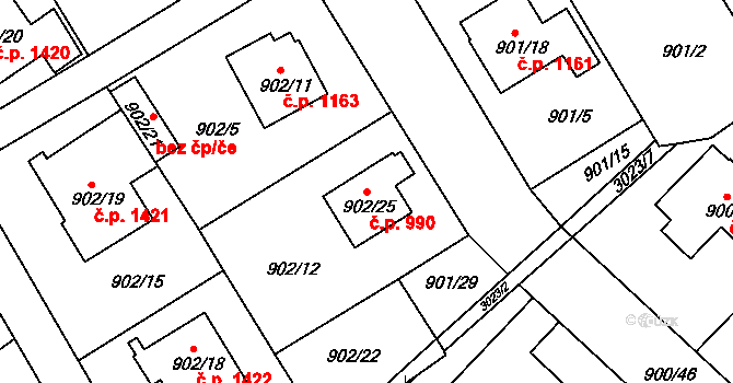 Rychnov nad Kněžnou 990 na parcele st. 902/25 v KÚ Rychnov nad Kněžnou, Katastrální mapa