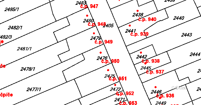 Holešov 950 na parcele st. 2476 v KÚ Holešov, Katastrální mapa