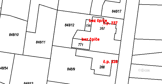 Osek 105472182 na parcele st. 771 v KÚ Osek u Rokycan, Katastrální mapa