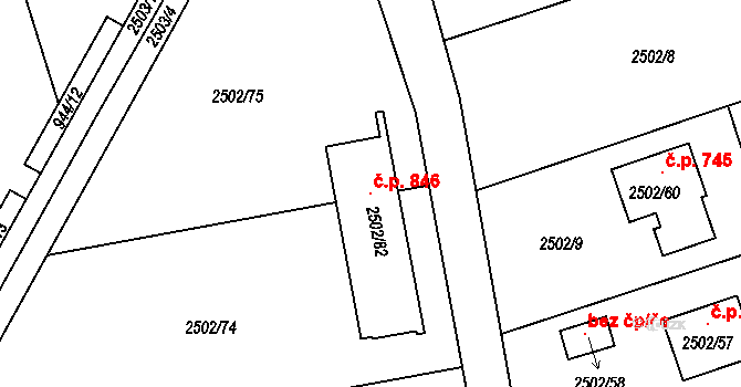Rapotín 846 na parcele st. 2502/82 v KÚ Rapotín, Katastrální mapa