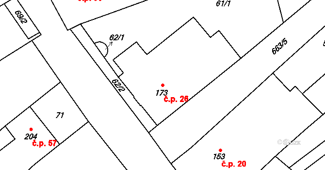 Přerov VIII-Henčlov 26, Přerov na parcele st. 173 v KÚ Henčlov, Katastrální mapa