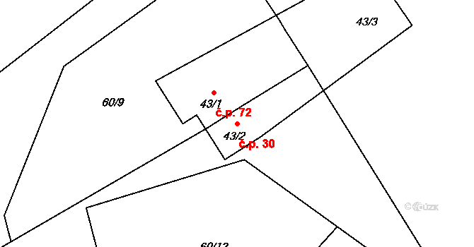 Přerov X-Popovice 30, Přerov na parcele st. 43/2 v KÚ Popovice u Přerova, Katastrální mapa