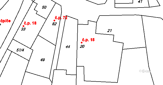 Třebonín 15 na parcele st. 20 v KÚ Třebonín, Katastrální mapa