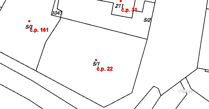 Opolany 22 na parcele st. 5/1 v KÚ Opolany, Katastrální mapa