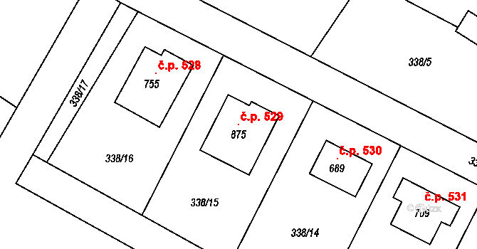 Cerhenice 529 na parcele st. 875 v KÚ Cerhenice, Katastrální mapa