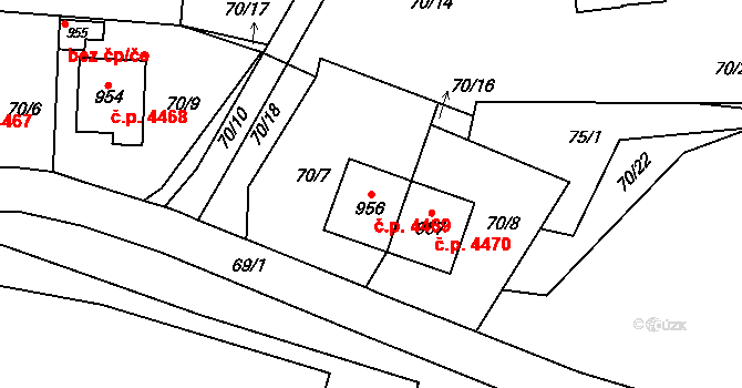 Jihlava 4469 na parcele st. 956 v KÚ Bedřichov u Jihlavy, Katastrální mapa