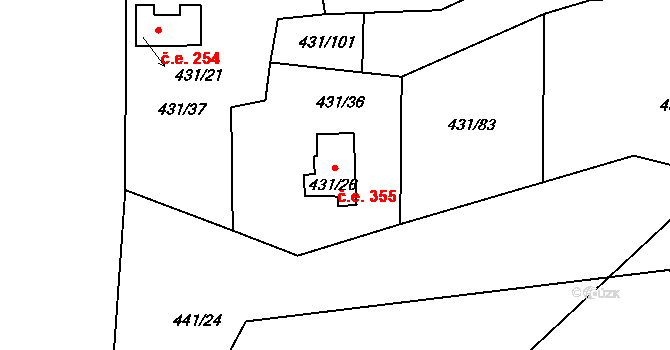 Bližná 355, Černá v Pošumaví na parcele st. 431/26 v KÚ Černá v Pošumaví, Katastrální mapa