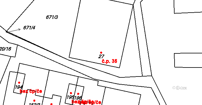 Suš 35, Bohdalovice na parcele st. 27 v KÚ Skubice, Katastrální mapa