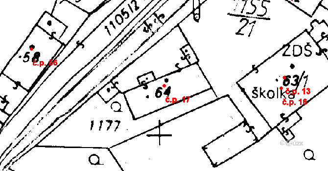 Osek 17 na parcele st. 64 v KÚ Osek u Rokycan, Katastrální mapa