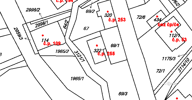 Heřmanice v Podještědí 255, Jablonné v Podještědí na parcele st. 322 v KÚ Heřmanice v Podještědí, Katastrální mapa