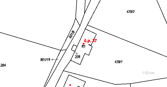 Lvová 37, Jablonné v Podještědí na parcele st. 85 v KÚ Lvová, Katastrální mapa