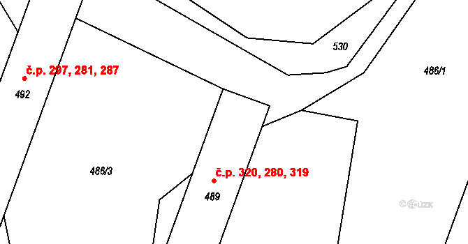 Žandov 280,319,320 na parcele st. 489 v KÚ Žandov u České Lípy, Katastrální mapa