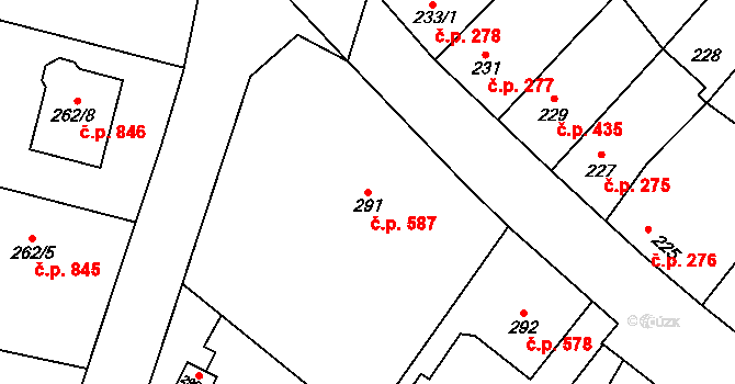 Ždánice 587 na parcele st. 291 v KÚ Ždánice, Katastrální mapa