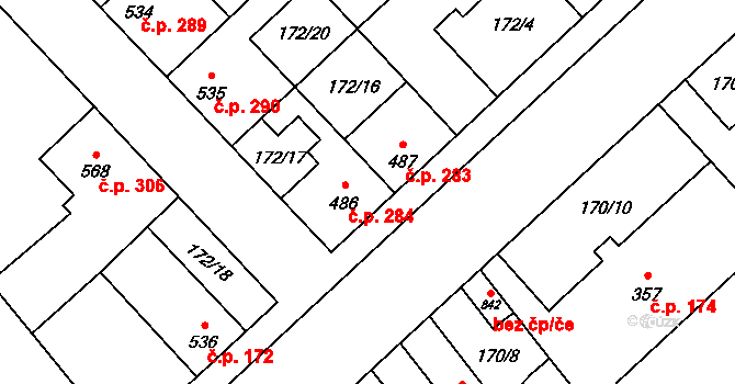 Humny 284, Pchery na parcele st. 486 v KÚ Pchery, Katastrální mapa