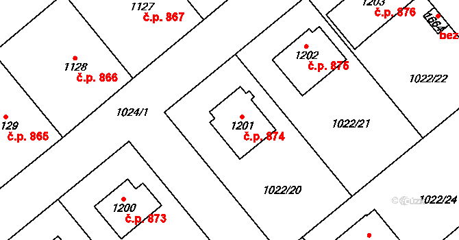 Polná 874 na parcele st. 1201 v KÚ Polná, Katastrální mapa