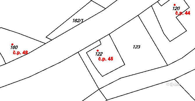 Krásné Loučky 45, Krnov na parcele st. 122 v KÚ Krásné Loučky, Katastrální mapa